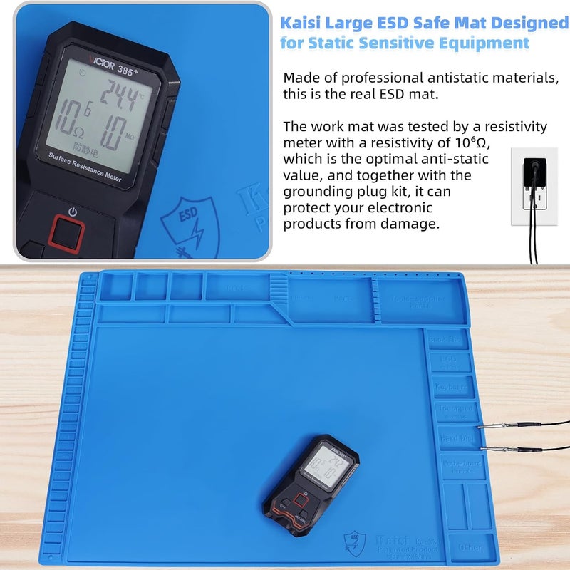 Kaisi Large Anti Static Mat with Grounding Accessories,Heat Resistant Silicone Soldering Mat,Magnetic Work ESD Pad for pc building, Electronics, Laptop, Cellphone Repair Soldering 21.6" x 16.9" - Image 2